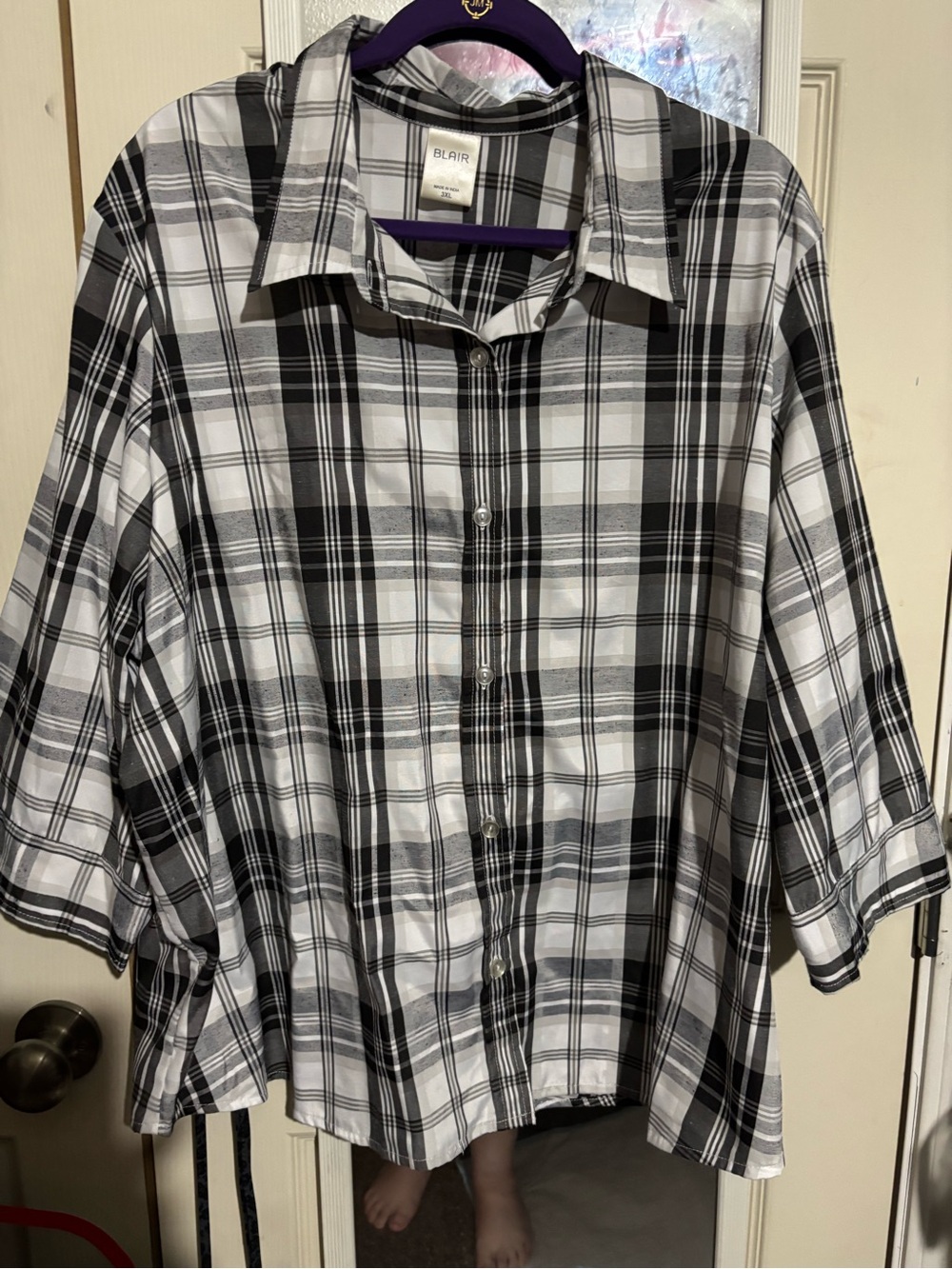 Blair Black & White Plaid Button-Up Blouse